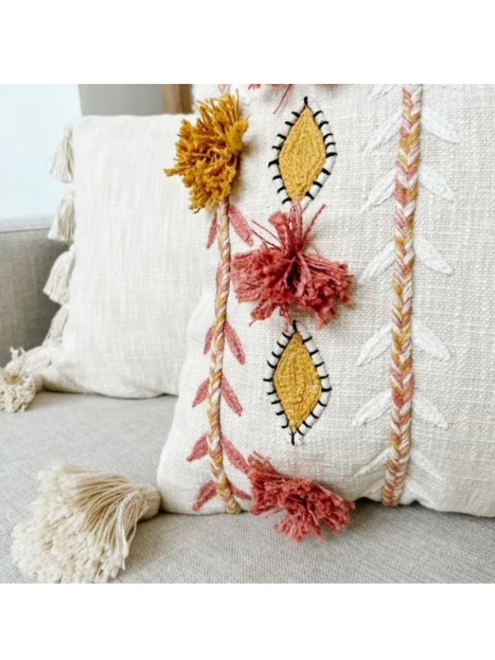 Set/3 Embroidered Pillows with Tassels - Picture 13 of 16